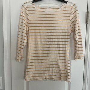 Forever 21 White Yellow Striped Three Quarter Sleeve Shirt Juniors Large